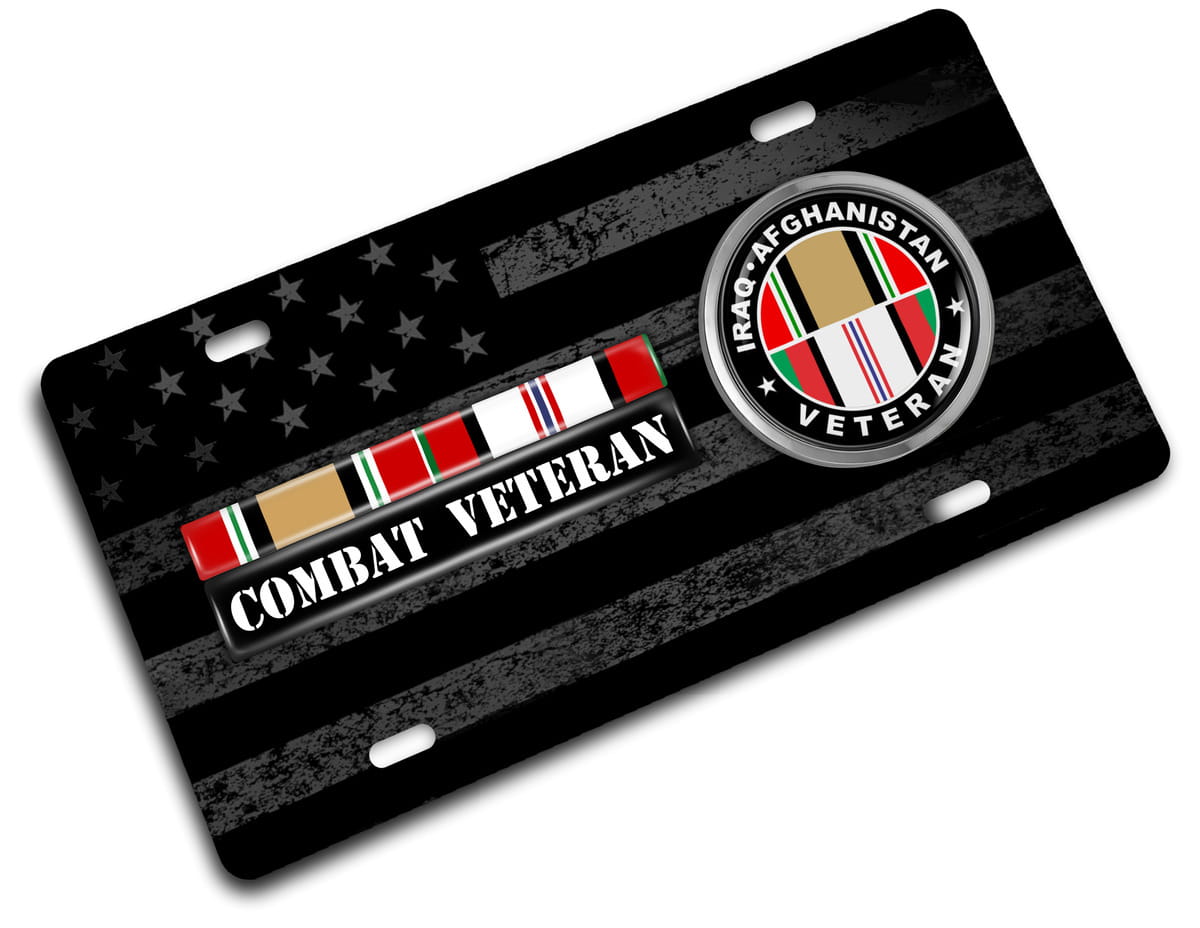 Iraq - Afghanistan Combat Veteran - Stainless Steel Car License Plate